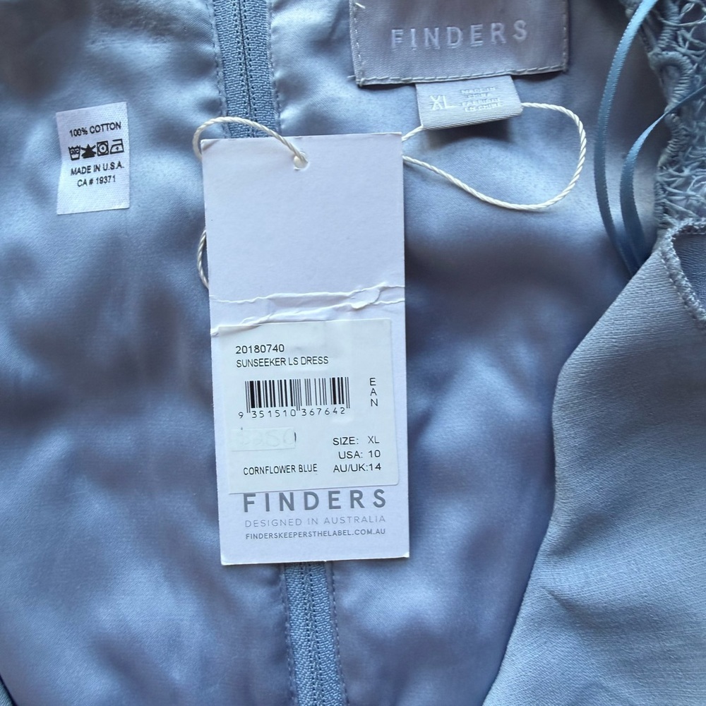 Finders Keepers Cornflower Blue Lace-up Dress | Long Sleeve | Back Zipper | XL - Picture 4 of 4